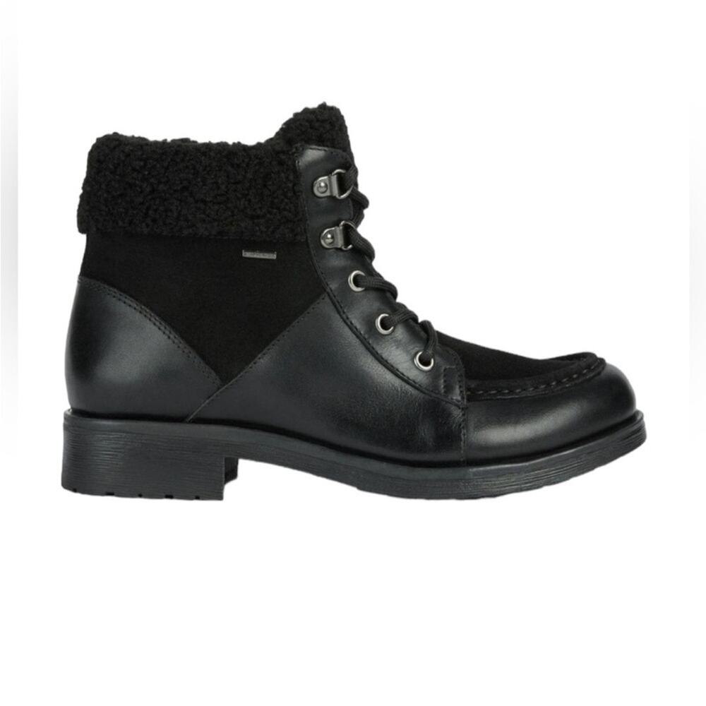 NWOT Women's GEOX Rawelle ABX Faux Shearling Waterproof Black Boots - Sz 10